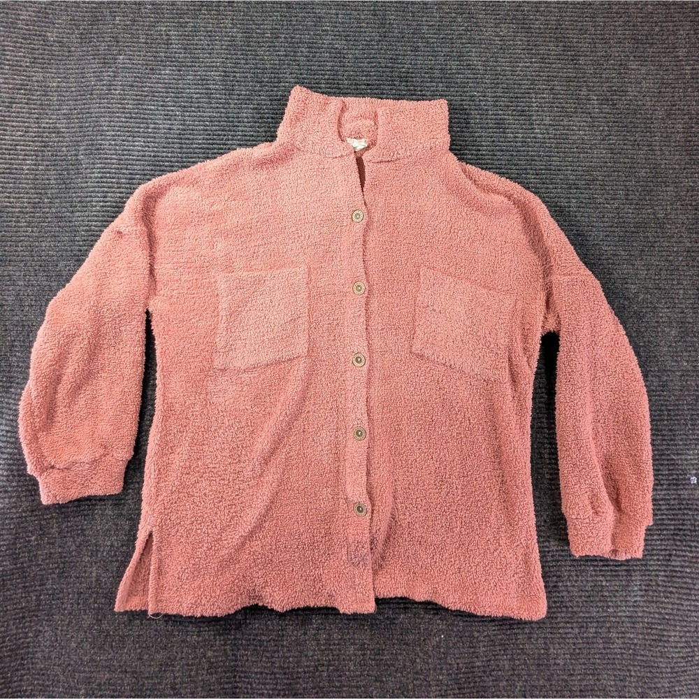 Lovely Melody Jacket Womens Small Pink Fuzzy Long Sleeve Button Up Mock Neck